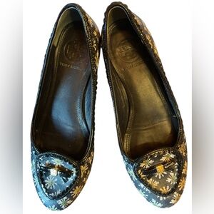 Tory Burch Dakota Floral Black Loafers